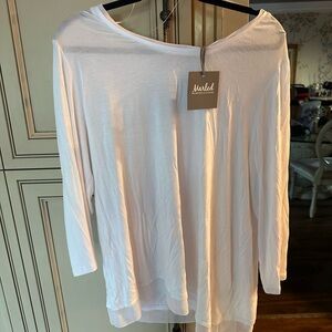 Marled White 3/4 Sleeve Relaxed T-Shirt (33)